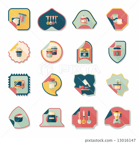 Kitchenware sticker flat banner background set, eps10 13016147