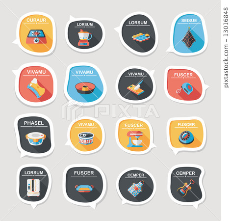 Kitchenware bubble speech flat banner design background set, eps Kitchenware bubble speech flat banner design background set, eps 13016848