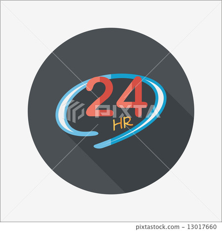 24 hours shop open flat icon with long... - Stock Illustration ...