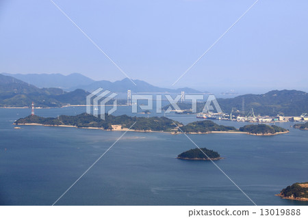 三原從Kageyama(從前面)銳化“Innoshi Ohashi越過廣島,德島,Mukojima和瀨戶內山” 三原從Kageyama(從前面)銳化“Innoshi Ohashi越過廣島,德島,Mukojima和瀨戶內山” 13019888