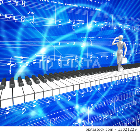 A businessman walking on the keyboard of a piano 13021229