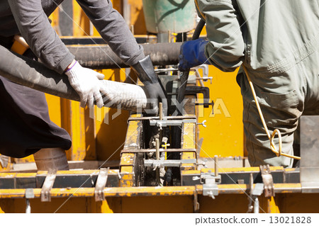 Concrete placing on raw foundation construction frame of housing Concrete placing on raw foundation construction frame of housing 13021828