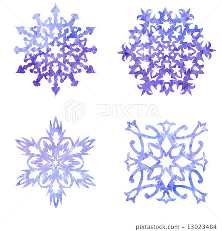 Watercolor blue painted set of Christmas snowflakes 13023484