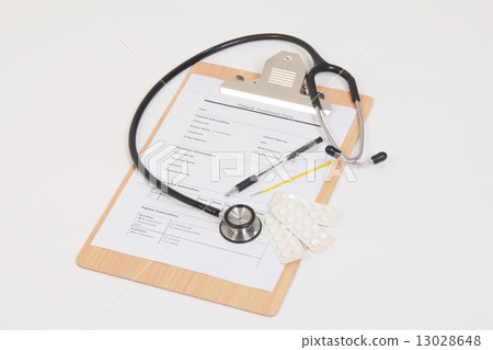 Medical checklist with stereoscope in more space 13028648