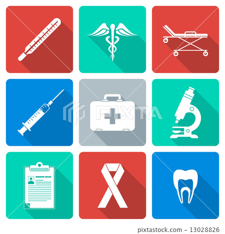 flat design white silhouette medical icons set flat design white silhouette medical icons set 13028826