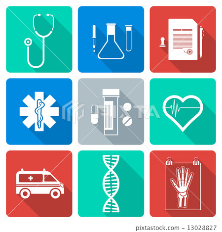 flat style white silhouette medical icons set 13028827