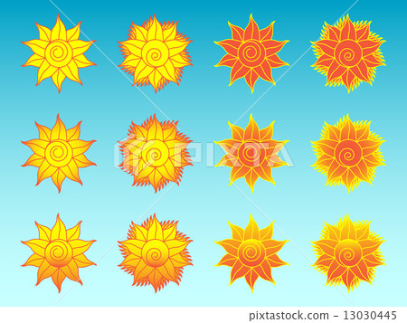 Flower sun stylized ethnic icons set Flower sun stylized ethnic icons set 13030445