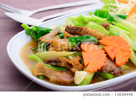 Fried kale with crispy pork Fried kale with crispy pork 13030448