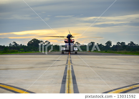 offshore helicopter taxi out to runway for oil rig operation 13031592