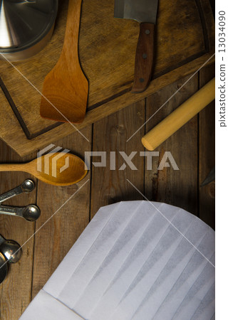 chef hat with kitchen settings and rustic look 13034090