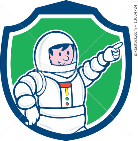 Astronaut Pointing Front Shield Cartoon Astronaut Pointing Front Shield Cartoon 13034724