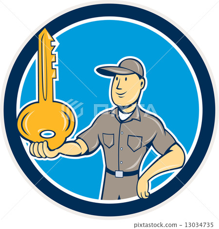 Locksmith Balancing Key Palm Circle Cartoon 13034735