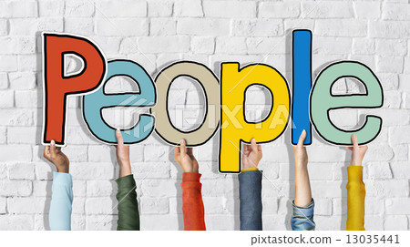 Multiethnic Group of Hands Holding Word People Multiethnic Group of Hands Holding Word People 13035441