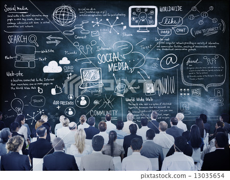 People in a Meeting with Social Media Concepts People in a Meeting with Social Media Concepts 13035654