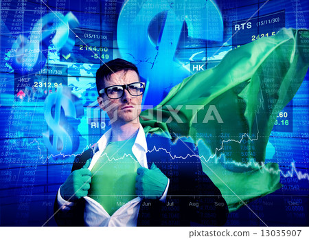 Superhero Businessman Stock Exchange Finance Concept Superhero Businessman Stock Exchange Finance Concept 13035907
