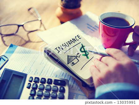 Businessman Notepad Word Insurance Concept Businessman Notepad Word Insurance Concept 13035991