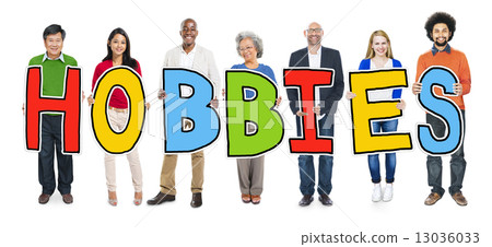 Cheerful Diverse Business People and Text Hobbies Cheerful Diverse Business People and Text Hobbies 13036033