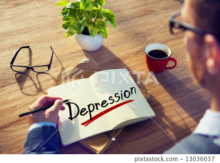 Businessman Writing the Word Depression Businessman Writing the Word Depression 13036037