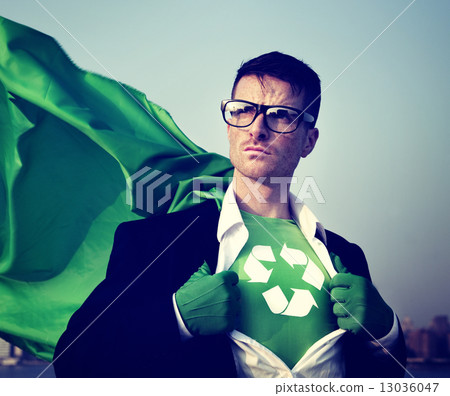 Superhero With Recycling Symbol on Outfit Superhero With Recycling Symbol on Outfit 13036047