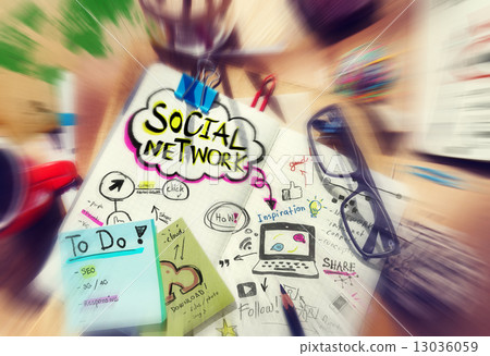 Desk with Social Network and Connection Concept 13036059