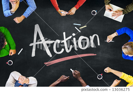Multi-Ethnic Group of People and Action Concept Multi-Ethnic Group of People and Action Concept 13036275