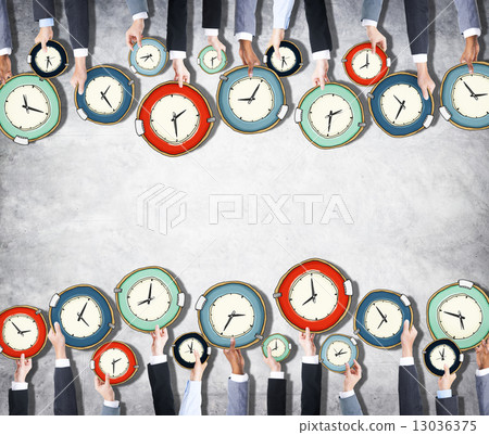 Group of Hands Holding Clock 13036375