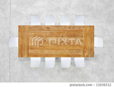 Aerial View of Empty Board Room and Conference Table 13036512