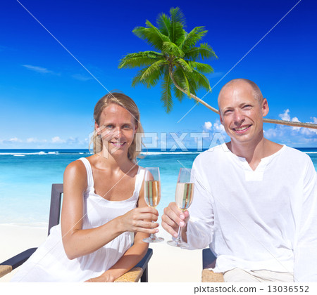 A couple celebrating on the beach 13036552