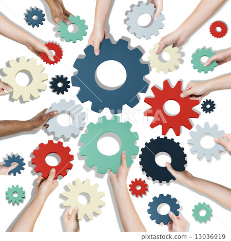 Group of Hands Holding Gears Symbol 13036919