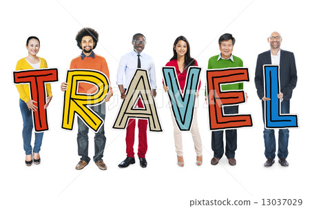 Diverse Group of People Holding Text Travel Diverse Group of People Holding Text Travel 13037029