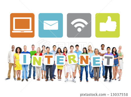 Multi-Ethnic Group Of People Holding Alphabet To Form Internet A Multi-Ethnic Group Of People Holding Alphabet To Form Internet A 13037558