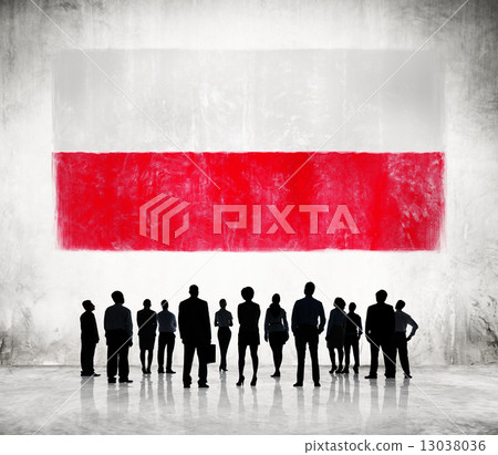 Silhouettes of Business People and a Flag of Poland 13038036