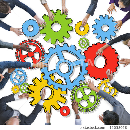 Group of Diverse Business People with Gears Group of Diverse Business People with Gears 13038058