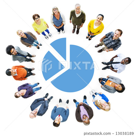 Diverse People with Pie Chart and Empty Speech Bubbles 13038189