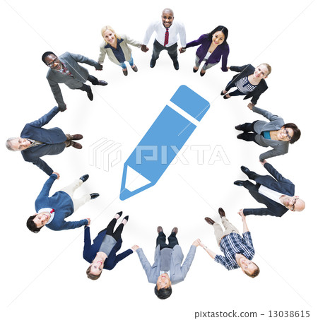Business People Holding Hands and Pen Symbol 13038615
