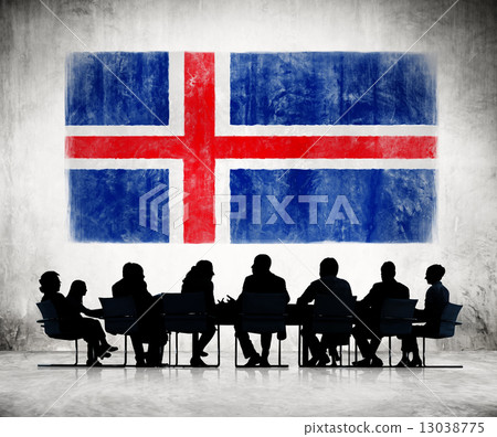 Business People in a Meeting with Icelandic Flag 13038775