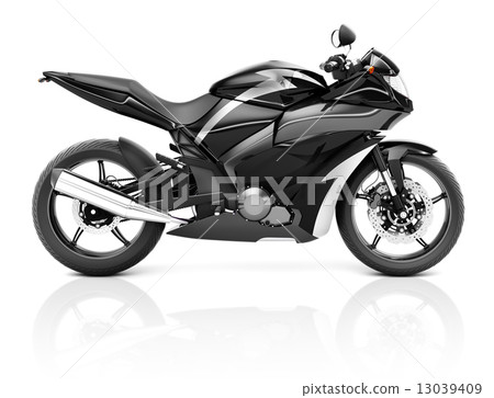 3D Image of a Black Modern Motorbike 13039409