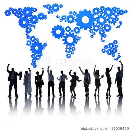 Group of business people and gear world map 13039429