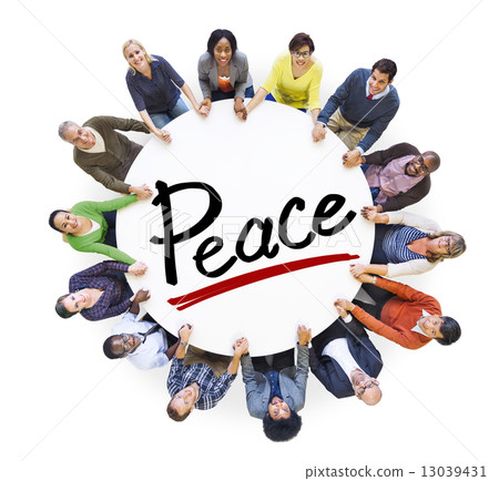 Group of People Holding Hands Around Letter Peace 13039431