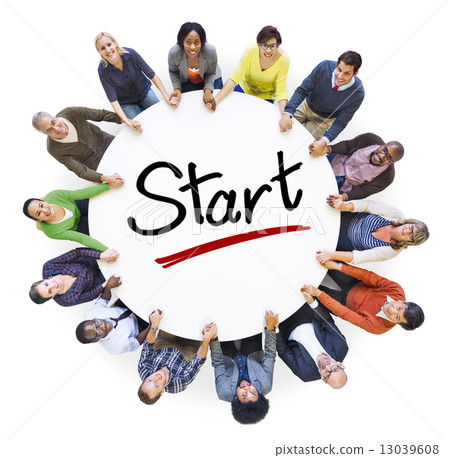 Group of People Holding Hands Around Letter Start Group of People Holding Hands Around Letter Start 13039608