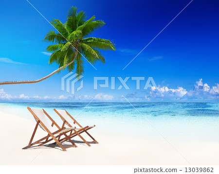 Deck Chairs on Tropical Beach 13039862