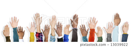 Group of Multiethnic Diverse Hands Raised 13039922