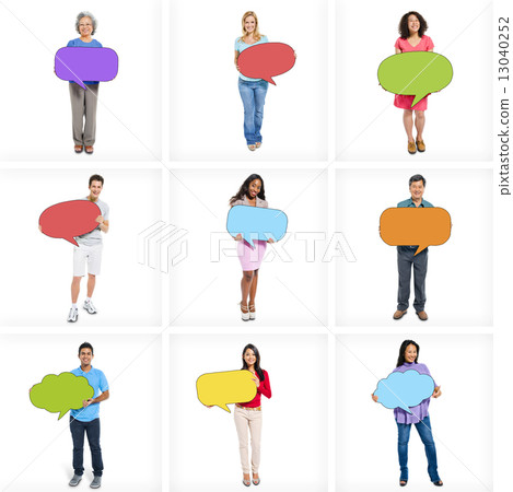 Multi-Ethnic Group of People with Empty Speech Bubbles Multi-Ethnic Group of People with Empty Speech Bubbles 13040252