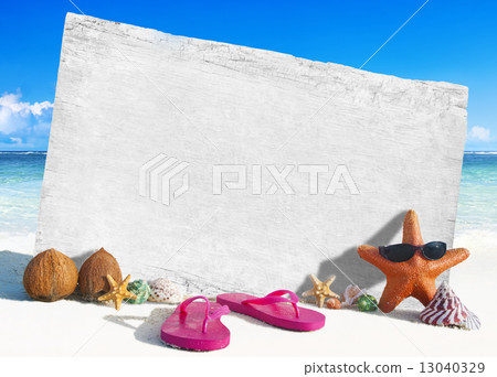 White Wooden Board with other Objects by the Beach 13040329