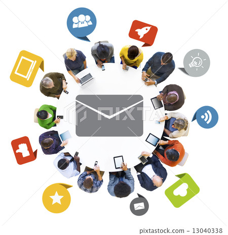 Multiethnic Group of People and Digital Devices with Speech Bubb Multiethnic Group of People and Digital Devices with Speech Bubb 13040338