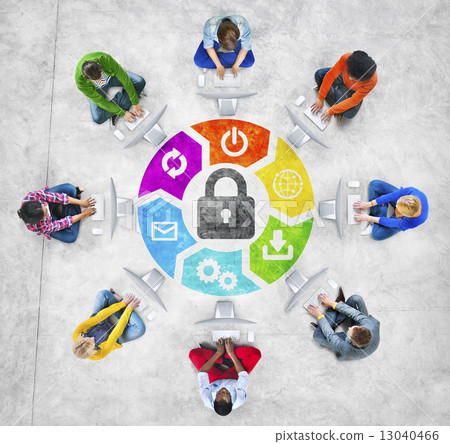 People in a Circle Using Computer with Security Concept 13040466