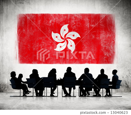 Business People and the National Flag of Hong Kong 13040623