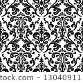 Vector. Seamless elegant damask pattern. Black and white 13040911