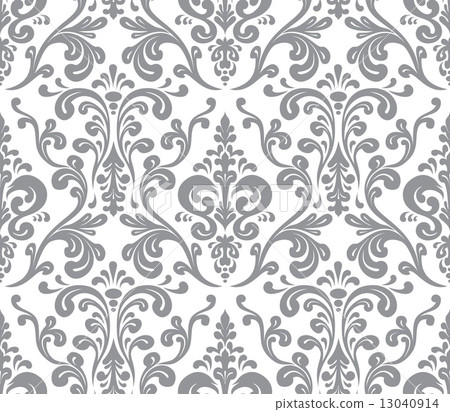 Vector. Seamless elegant damask pattern. Grey and white 13040914