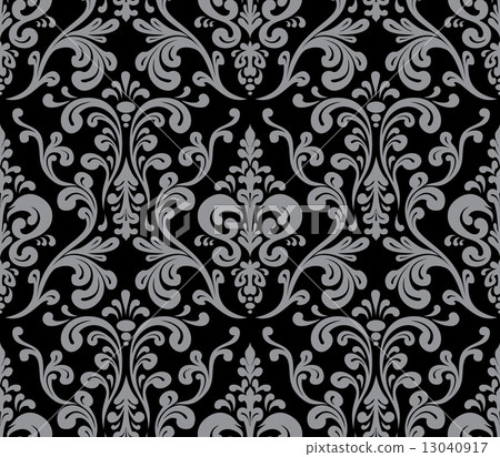 Vector. Seamless elegant damask pattern. Grey and black 13040917